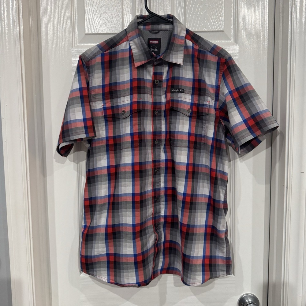 Wrangler Button Up Red White Blue Patriotic USA Light Plaid Western‎ Shirt M